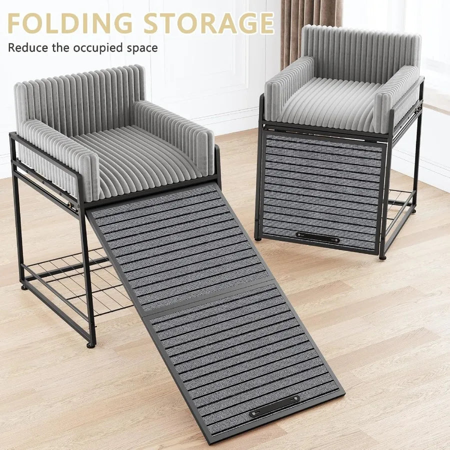 Folding Pet Stairs Ramp with Seat & Bed