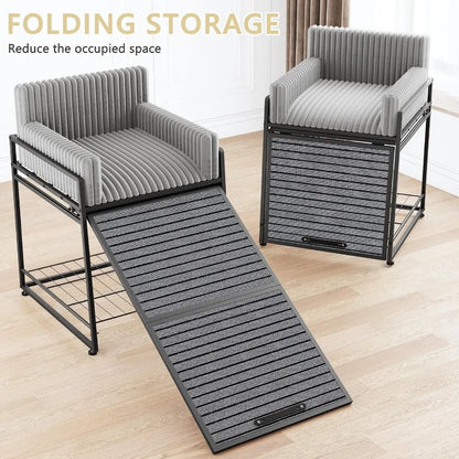 Folding Pet Stairs Ramp with Seat & Bed