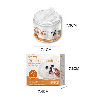 60pcs Pet Tear/Ear Wet Wipes