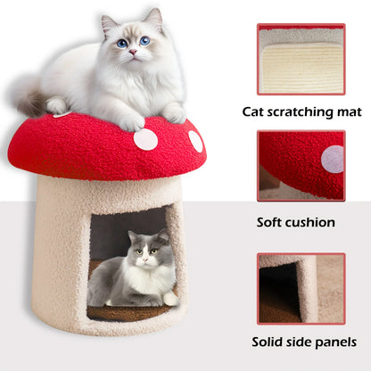 Mushroom Cat Bed house with washable removable cushions.