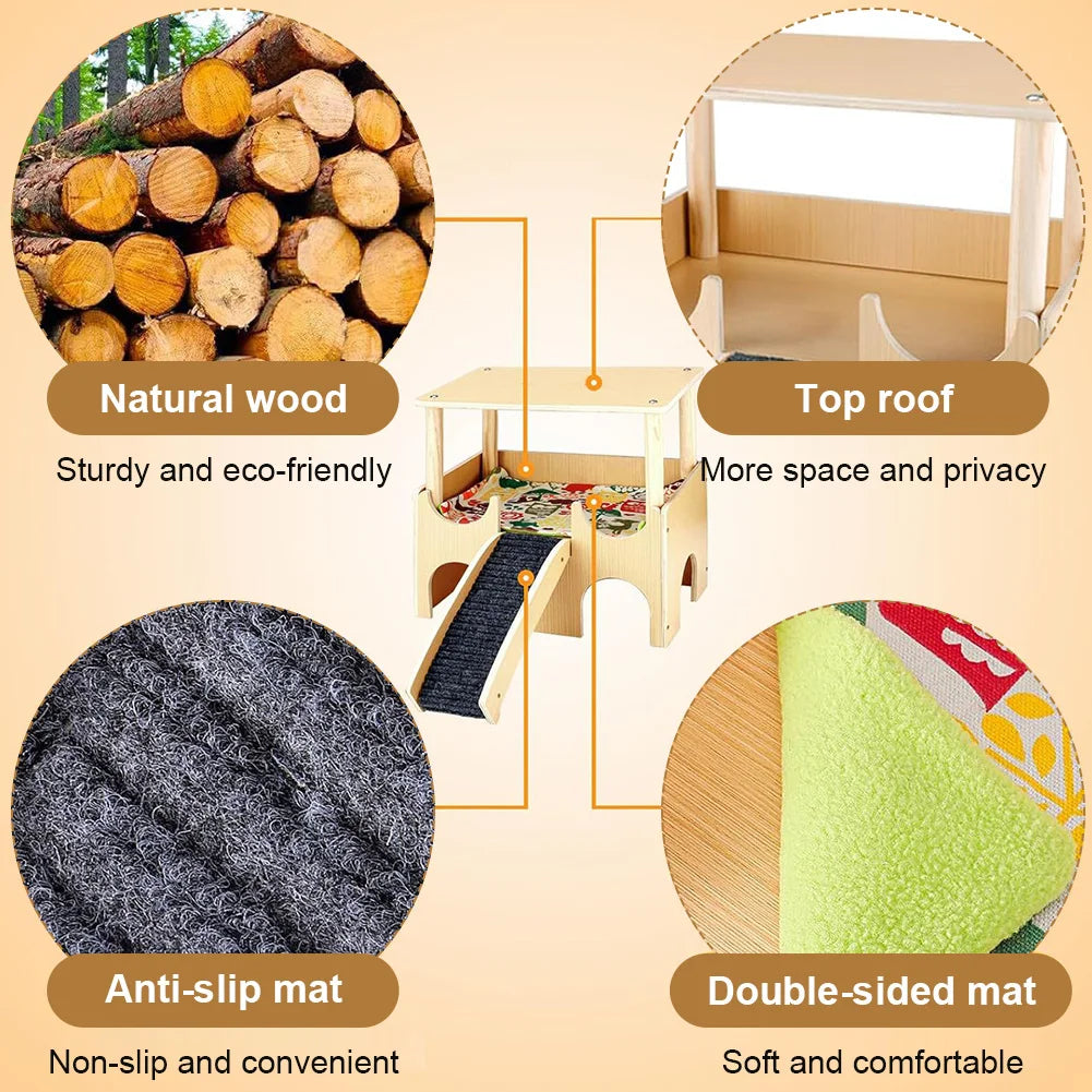 2-Tier Guinea Pig, Hamster Wooden Small Hiding House