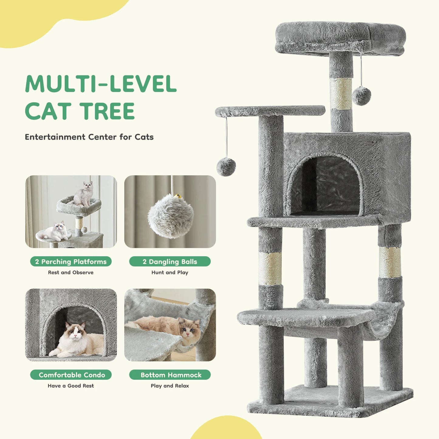 44In Cat Tree Tall Multi-Cat Climbing Scratching Tower