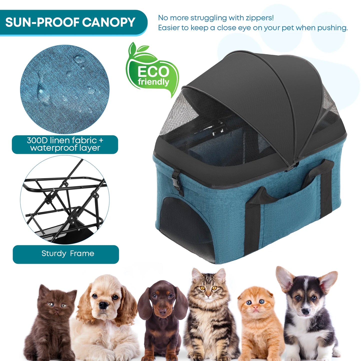 Pet Stroller for Dogs Cats Lightweight Foldable & Detachable