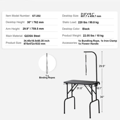 Foldable Pet Grooming Table Two Arms with Clamps
