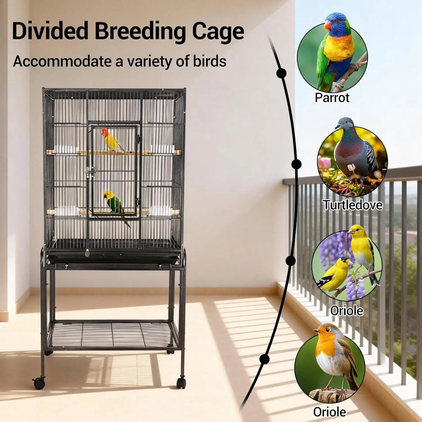 53-Inch Roller Bird Flight Cage, Wrought Iron.