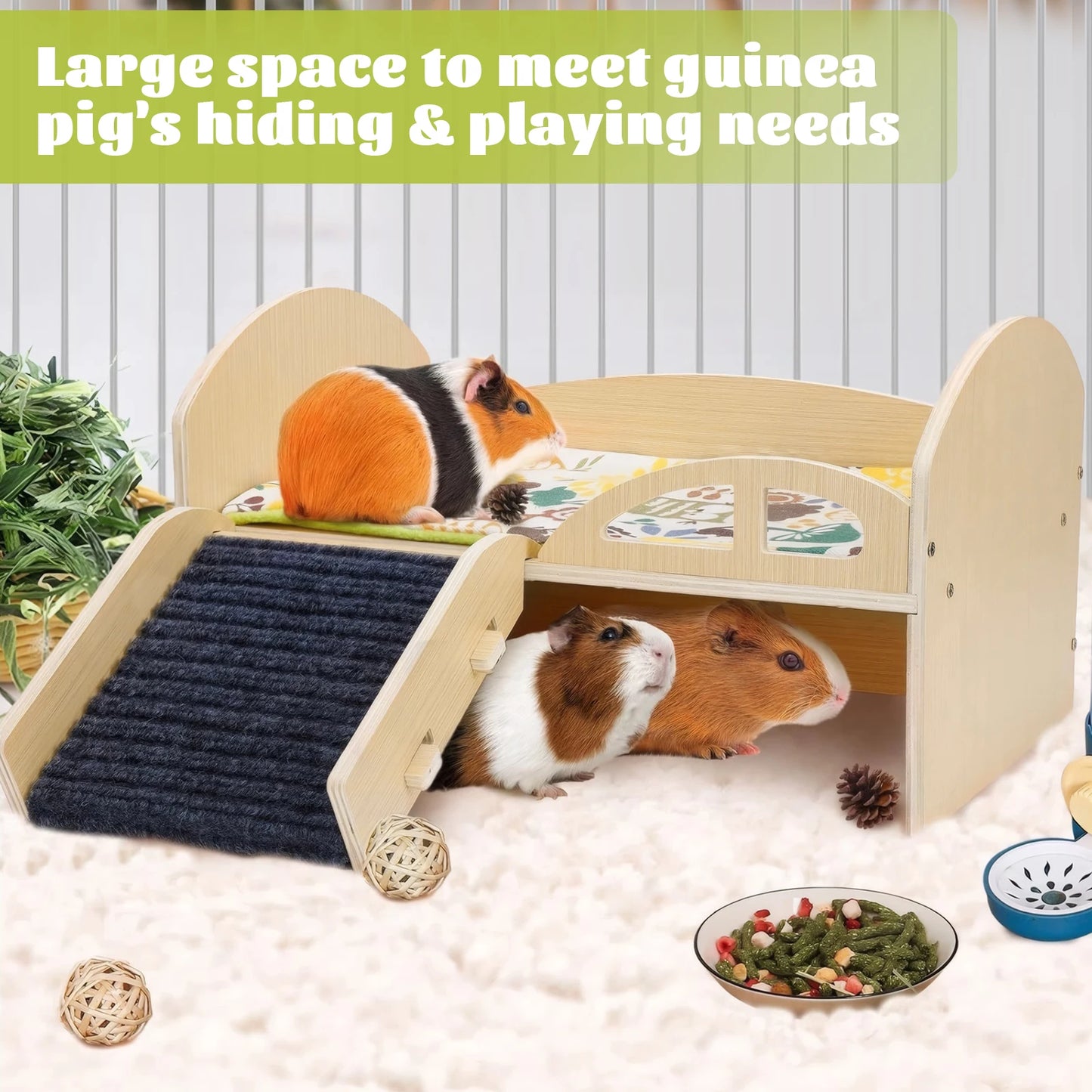 Guinea Pig, Hamster Bed with Stable Stairs & Mat
