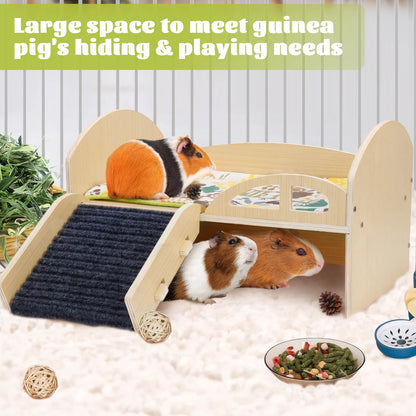 Guinea Pig, Hamster Bed with Stable Stairs & Mat