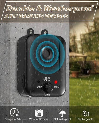 Ultrasonic indoor, outdoor, rechargeable ultra dog barking device.