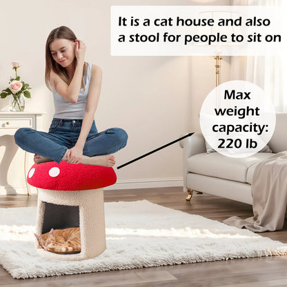 Mushroom Cat Bed house with washable removable cushions.