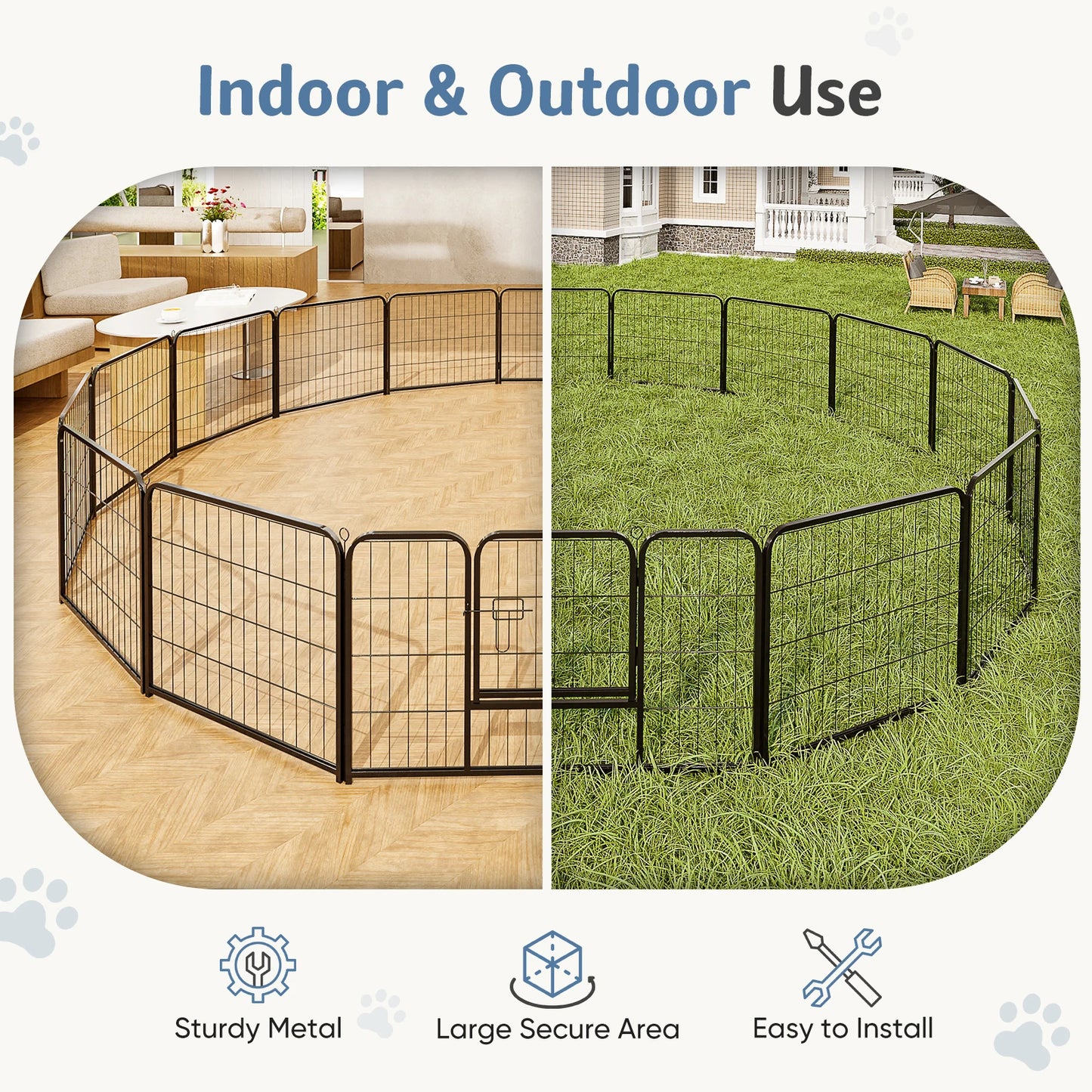 16 Panels Metal Foldable Dog Playpen Fence