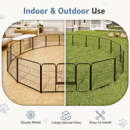 16 Panels Metal Foldable Dog Playpen Fence