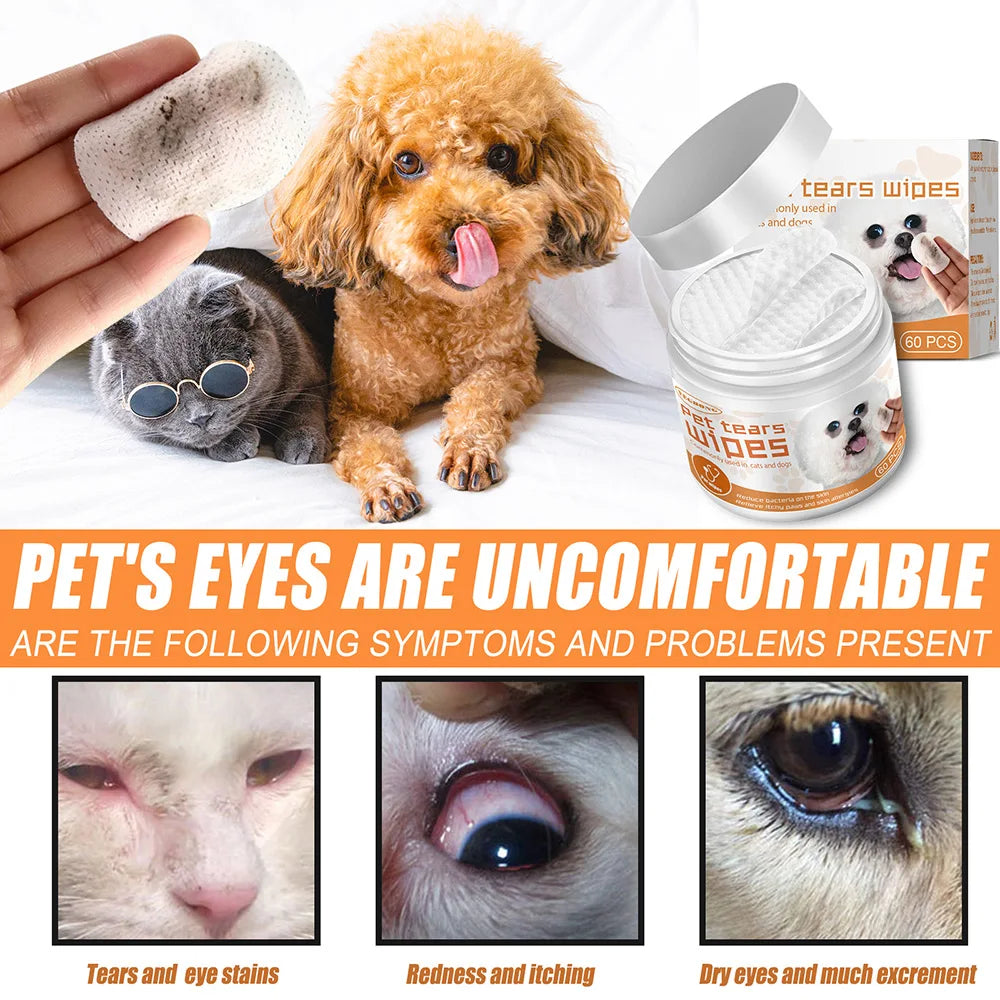 60pcs Pet Tear/Ear Wet Wipes