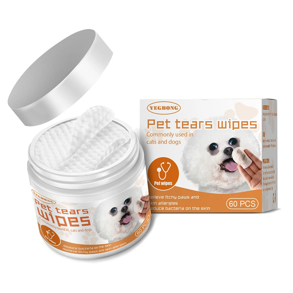 60pcs Pet Tear/Ear Wet Wipes