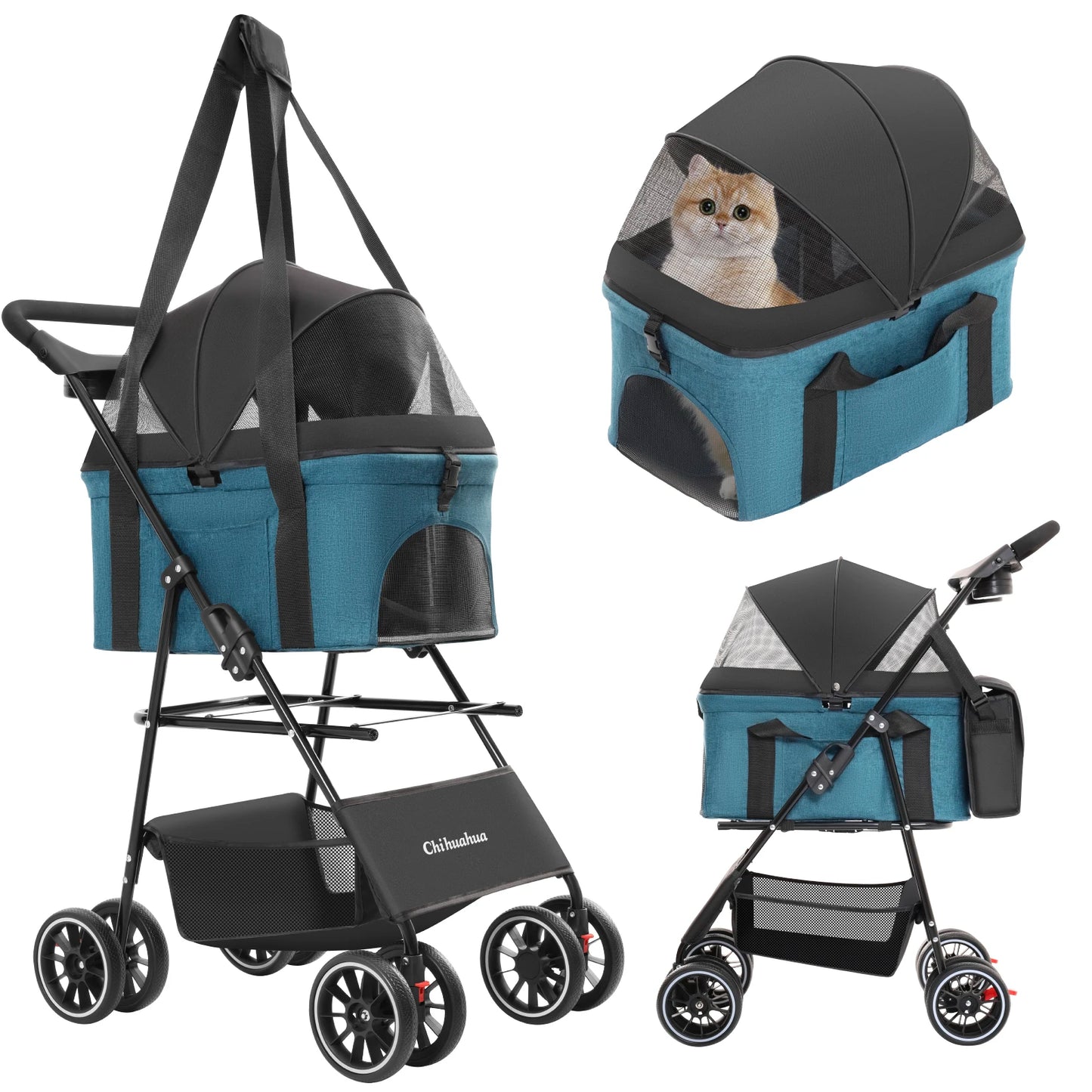 Pet Stroller for Dogs Cats Lightweight Foldable & Detachable