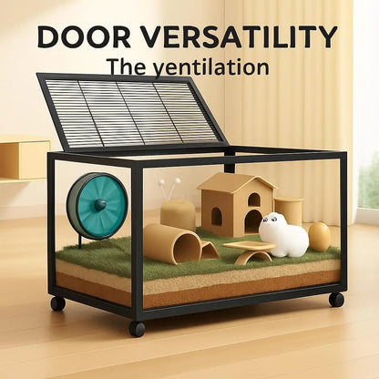 Transparent Hamster Cage,360° Viewing Small Animal Habitat