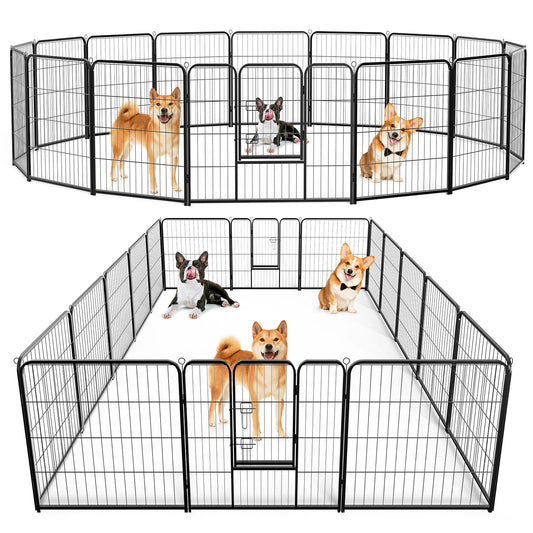 16 Panels Metal Foldable Dog Playpen Fence