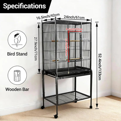53-Inch Roller Bird Flight Cage, Wrought Iron.
