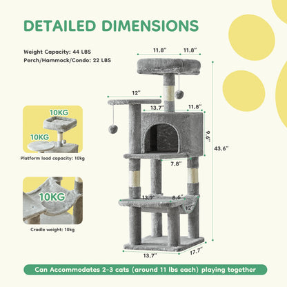 44In Cat Tree Tall Multi-Cat Climbing Scratching Tower