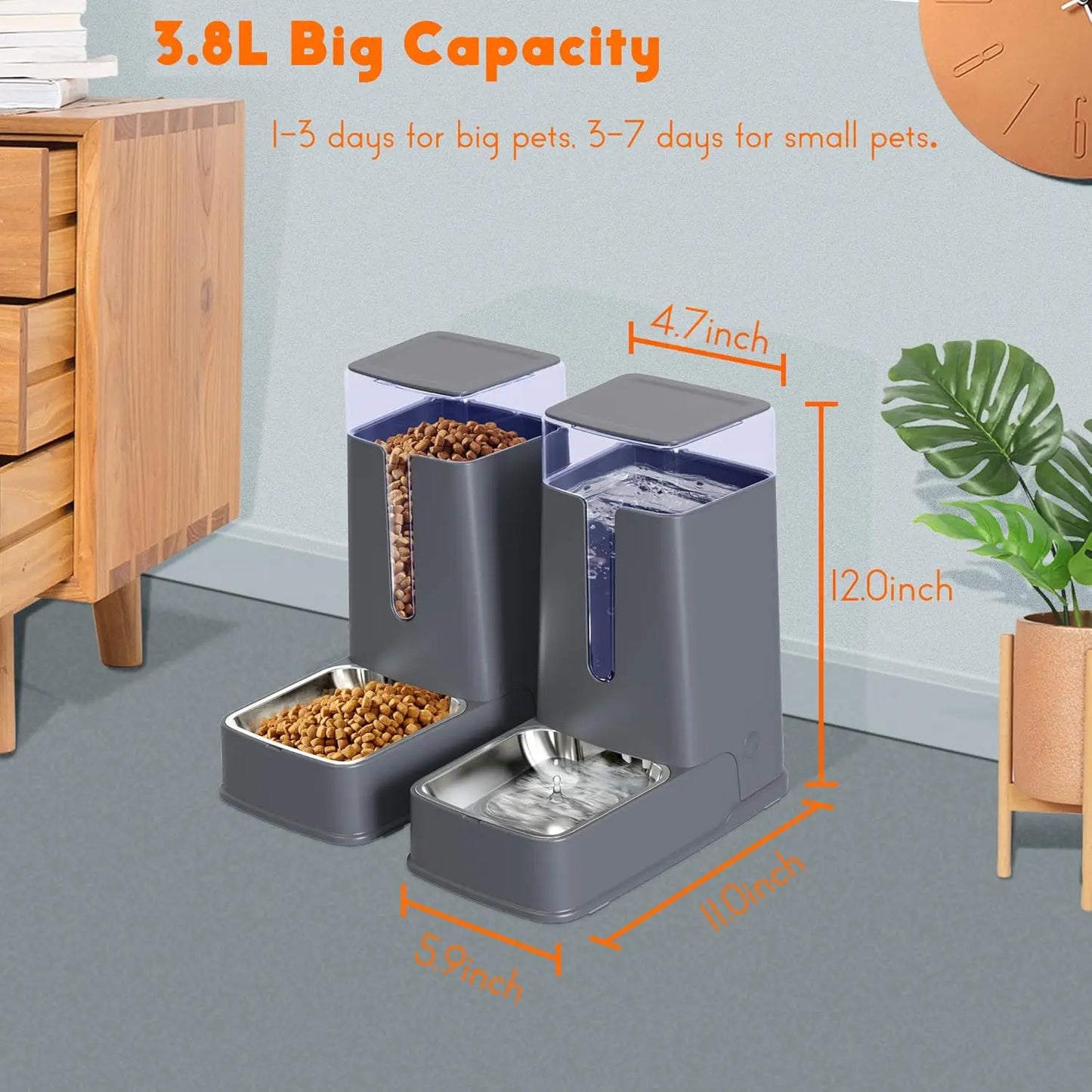 Automatic Pet Feeder and Water Dispenser Set