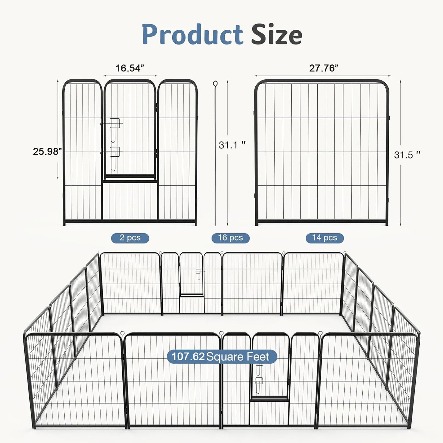 16 Panels Metal Foldable Dog Playpen Fence