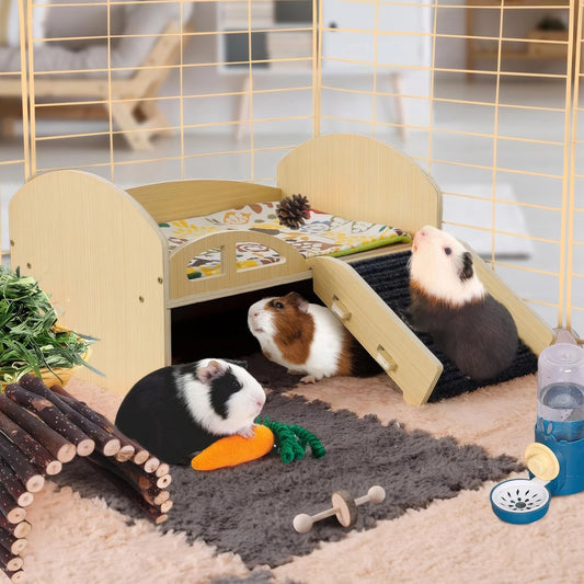 Guinea Pig, Hamster Bed with Stable Stairs & Mat