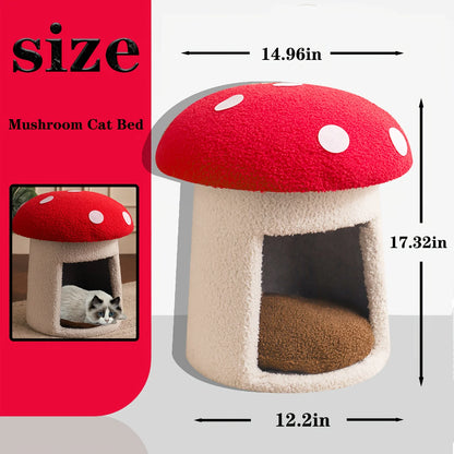 Mushroom Cat Bed house with washable removable cushions.