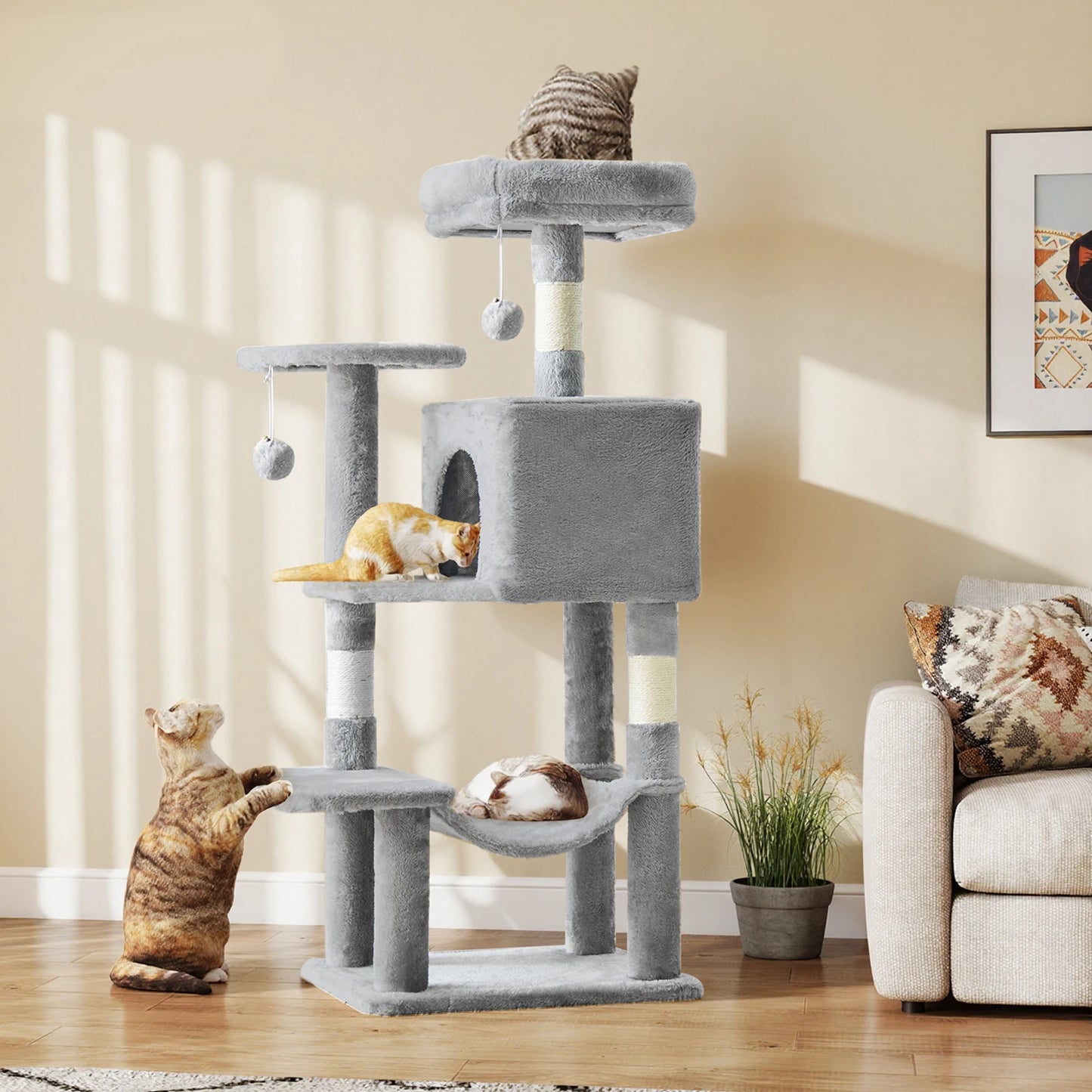 44In Cat Tree Tall Multi-Cat Climbing Scratching Tower
