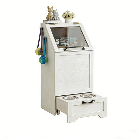 Pet Feeding Station with Raised Bowls & Food Storage