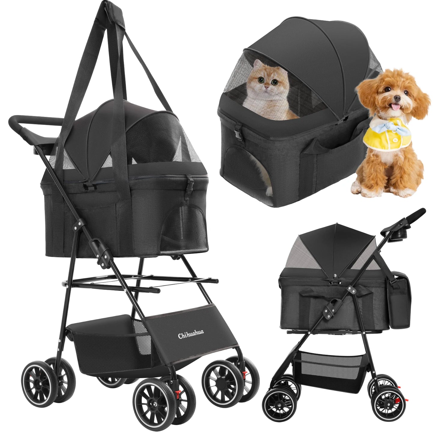 Pet Stroller for Dogs Cats Lightweight Foldable & Detachable