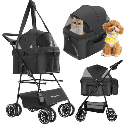 Pet Stroller for Dogs Cats Lightweight Foldable & Detachable